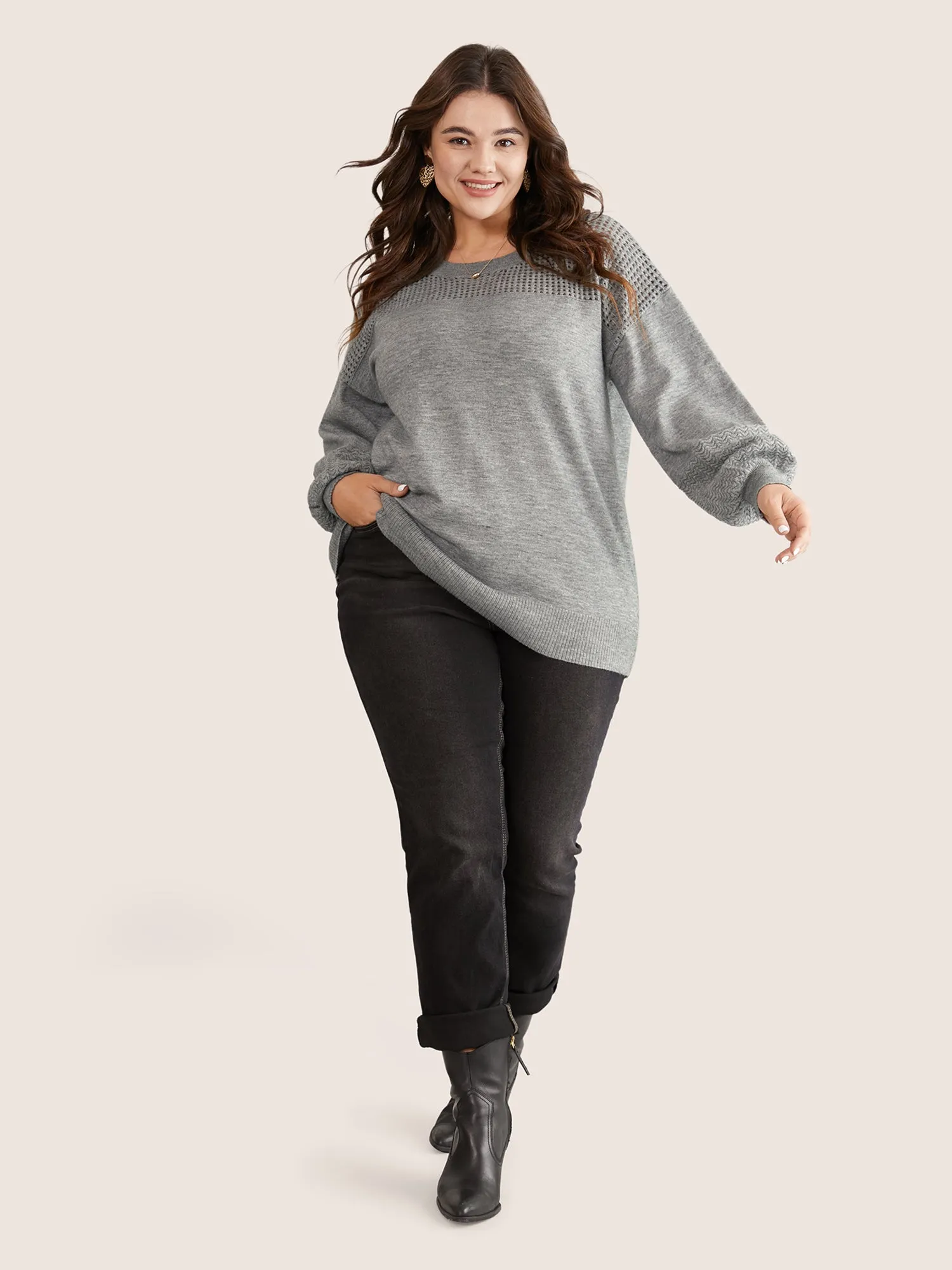 Supersoft Essentials Plain Hollow Out Puff Sleeve Pullover sold by Bloomchic product image thumbnail 4