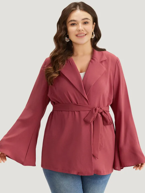 Solid Bell Sleeve Belted Lapel Collar Blazer sold by Bloomchic