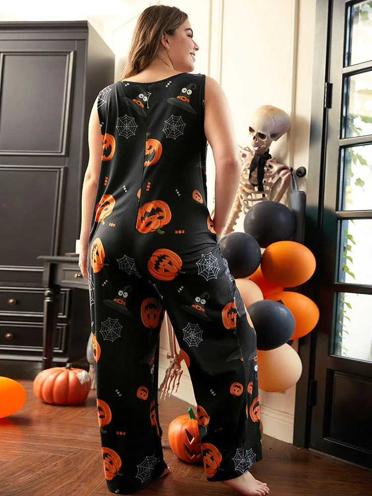 Halloween Print Button Detail Sleeveless Sleep Jumpsuit sold by Bloomchic product image thumbnail 4