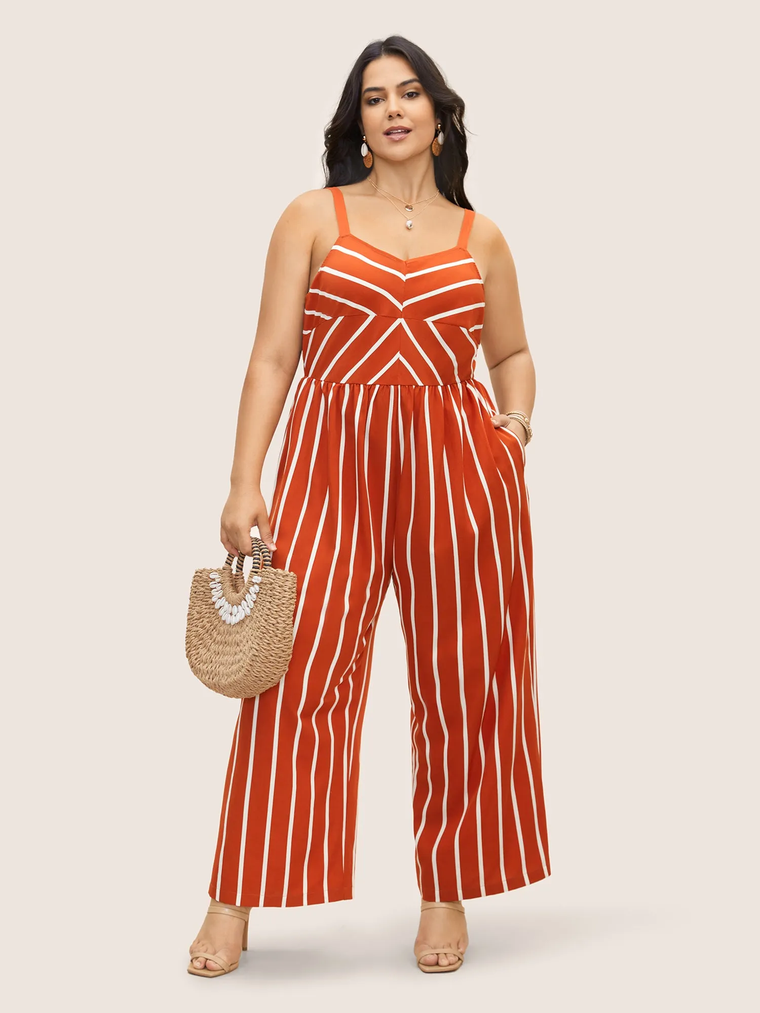 Contrast Striped V Neck Adjustable Straps Jumpsuit sold by Bloomchic product image thumbnail 3