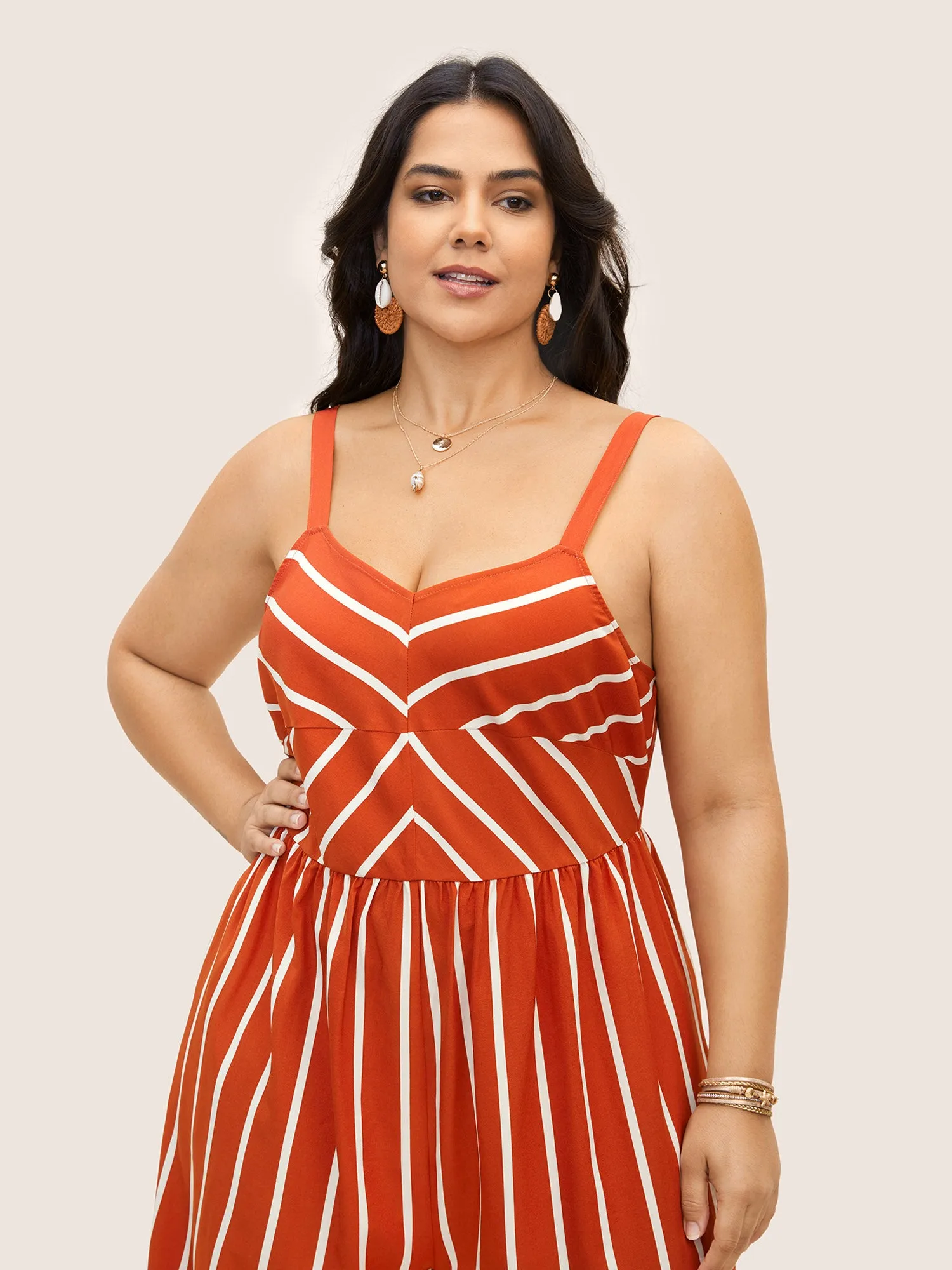 Contrast Striped V Neck Adjustable Straps Jumpsuit sold by Bloomchic product image thumbnail 2