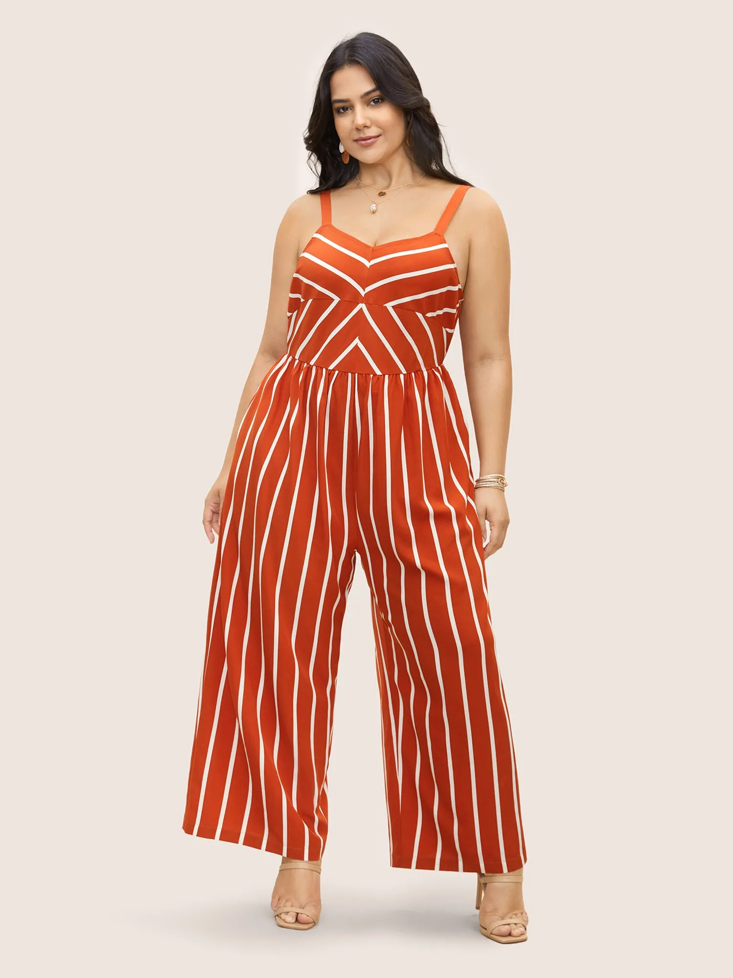 Contrast Striped V Neck Adjustable Straps Jumpsuit sold by Bloomchic