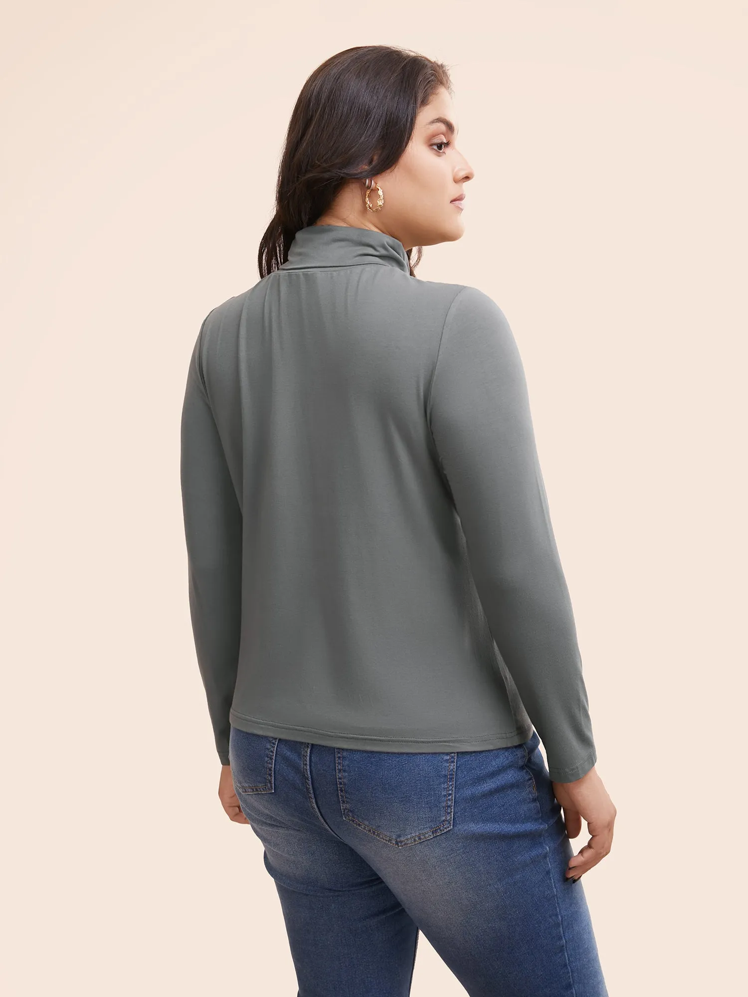 Mock Neck High Stretch Basic T-shirt sold by Bloomchic product image thumbnail 3