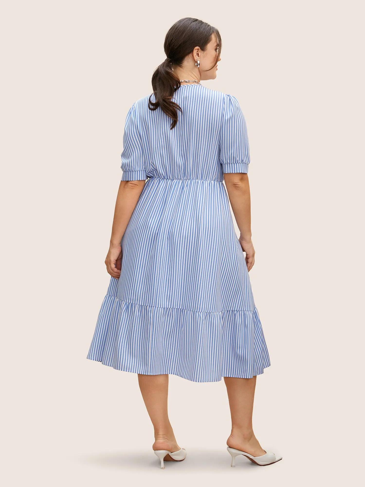 Striped Puff Sleeve Button Detail Midi Dress sold by Bloomchic product image thumbnail 4