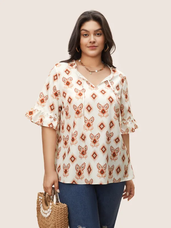 Bandana Print Tie Knot Frill Trim Blouse sold by Bloomchic