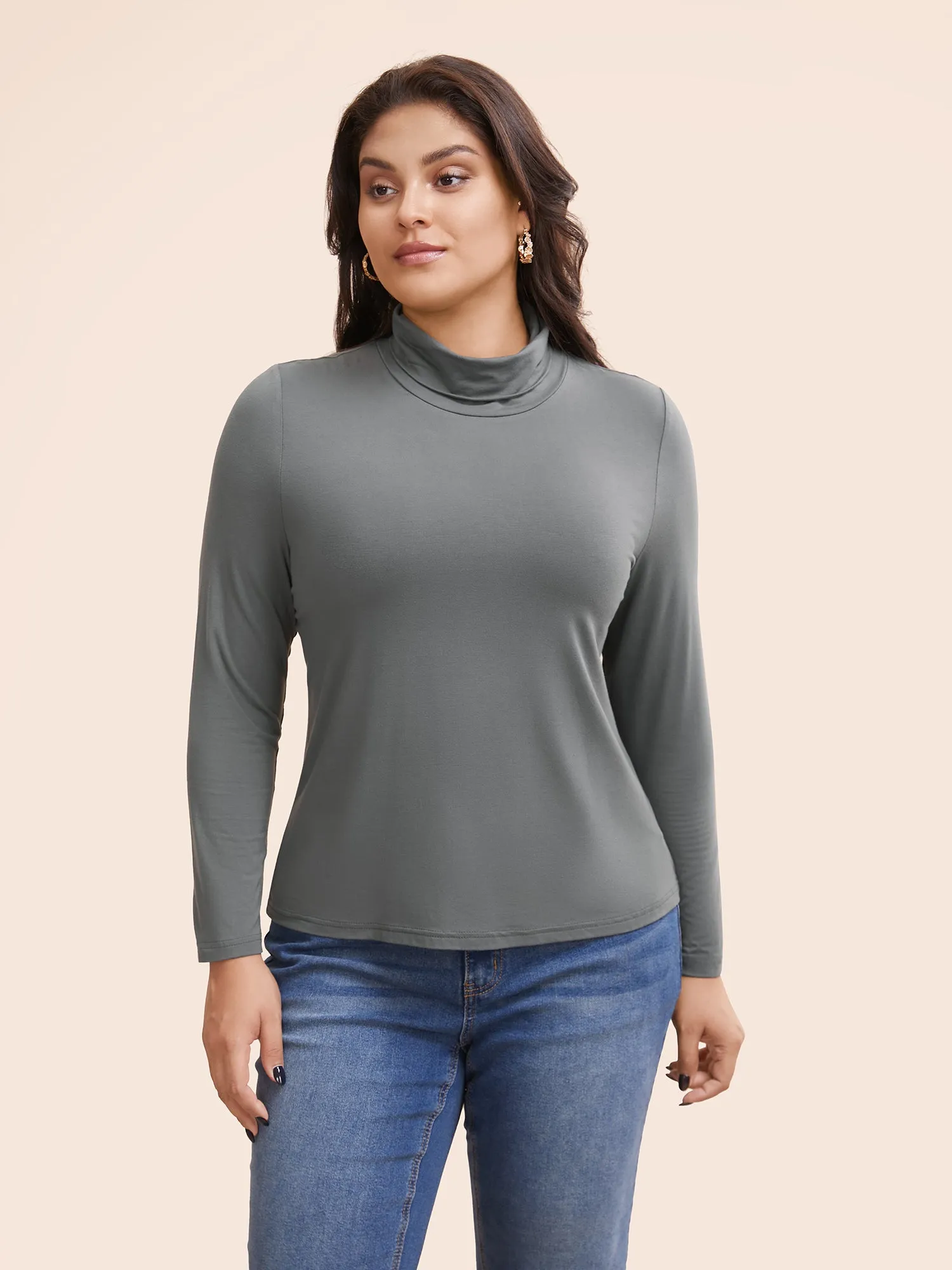 Mock Neck High Stretch Basic T-shirt sold by Bloomchic product image thumbnail 2