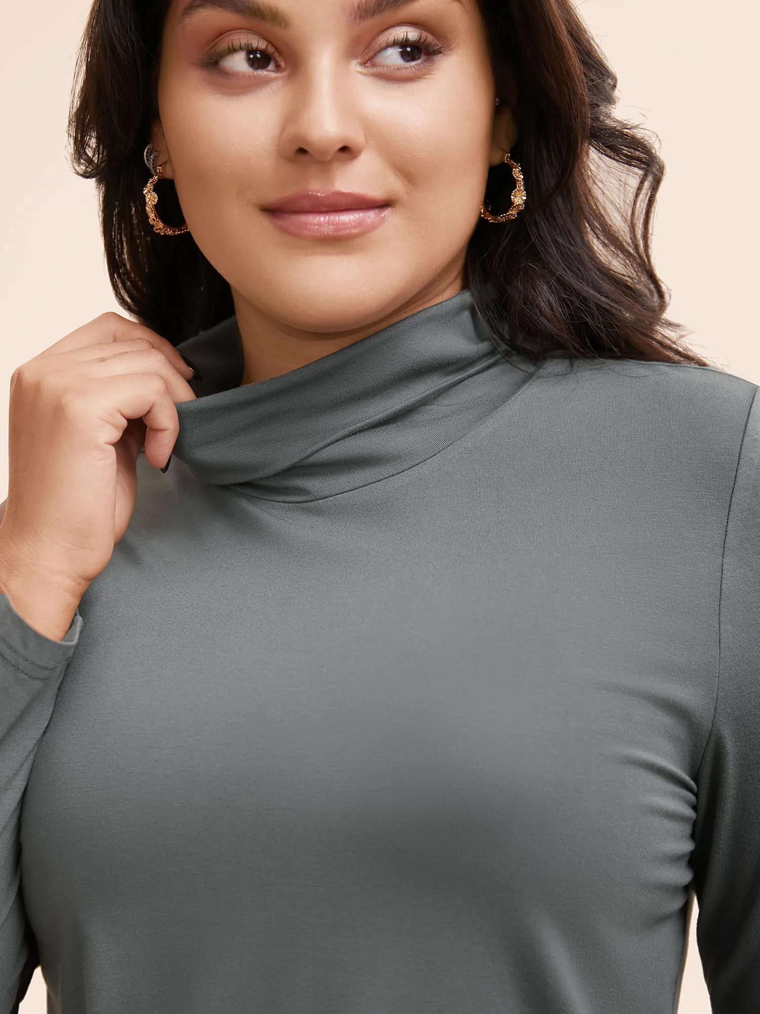 Mock Neck High Stretch Basic T-shirt sold by Bloomchic