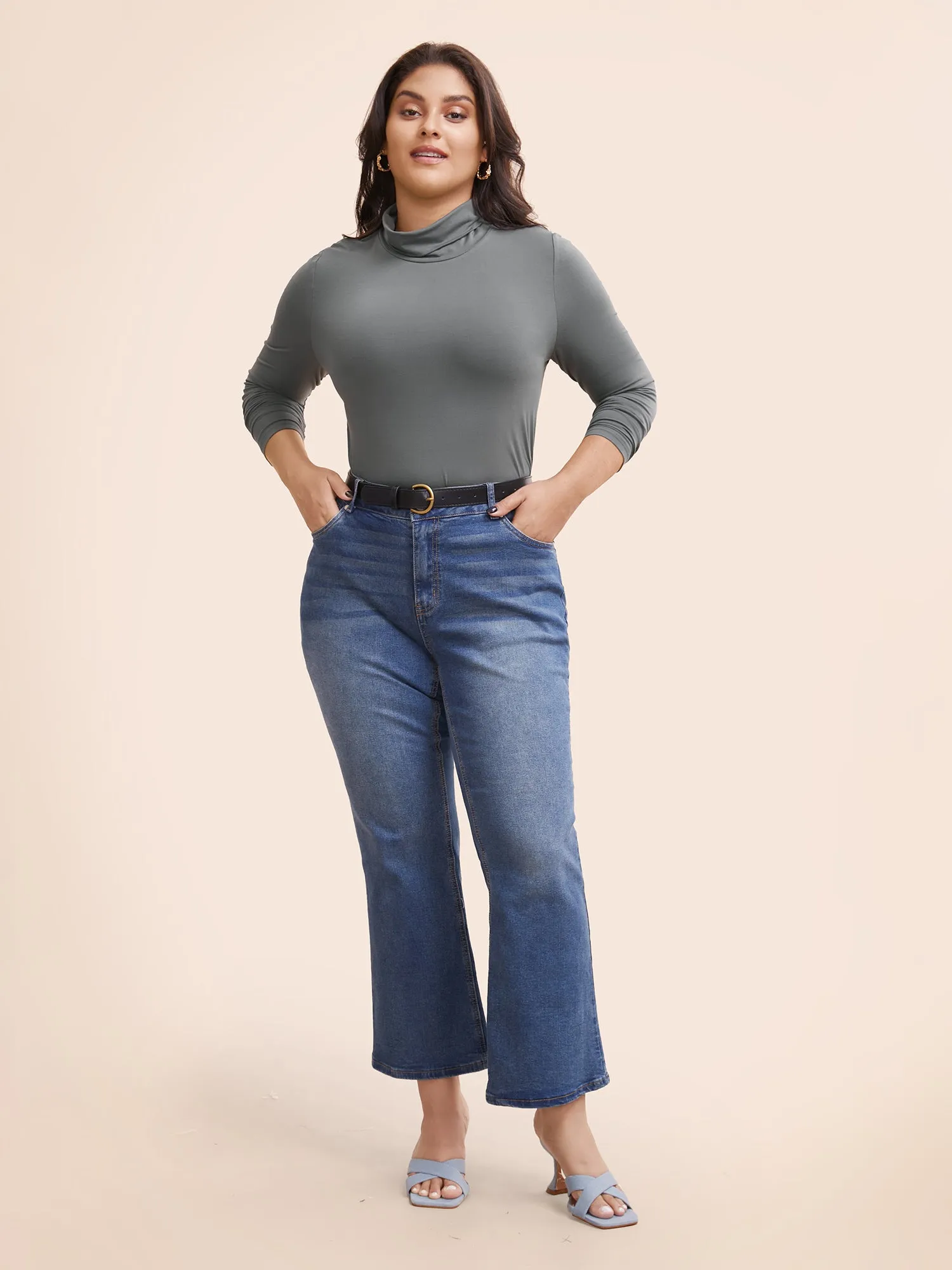 Mock Neck High Stretch Basic T-shirt sold by Bloomchic product image thumbnail 4