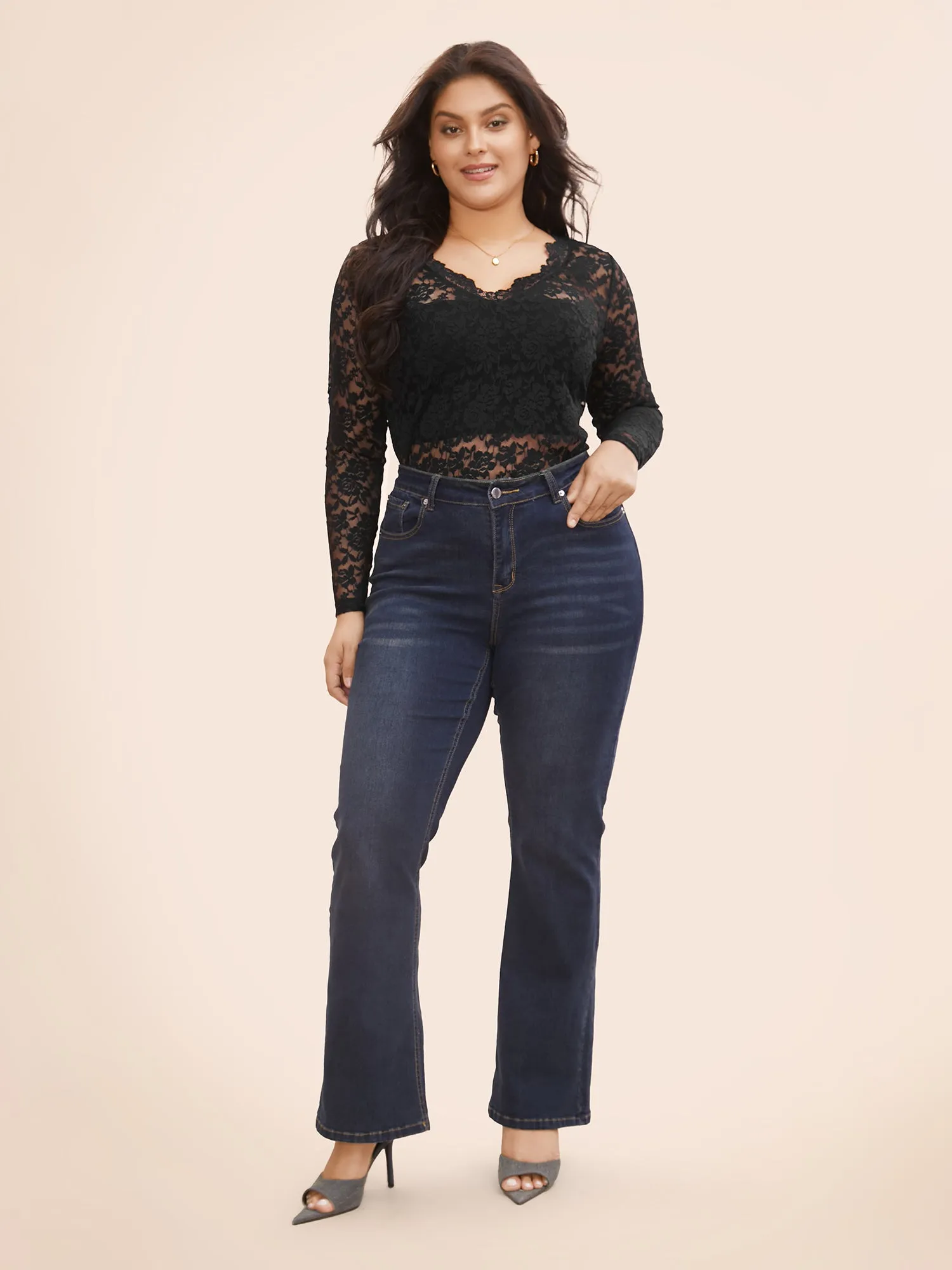 V Neck Lace Panel Mesh T-shirt sold by Bloomchic product image thumbnail 4