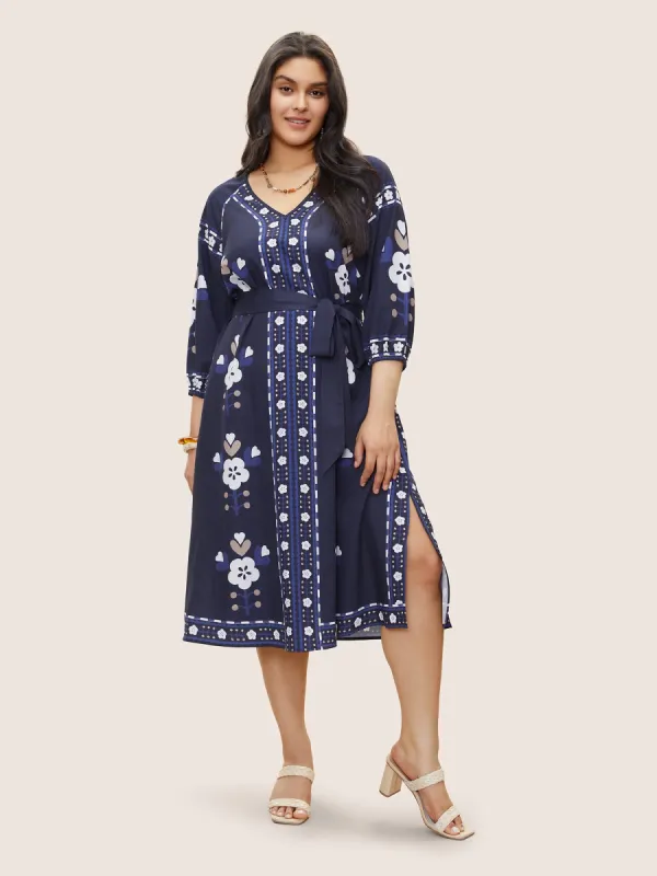 Boho Print Belted Pocket Split Side Dress sold by Bloomchic