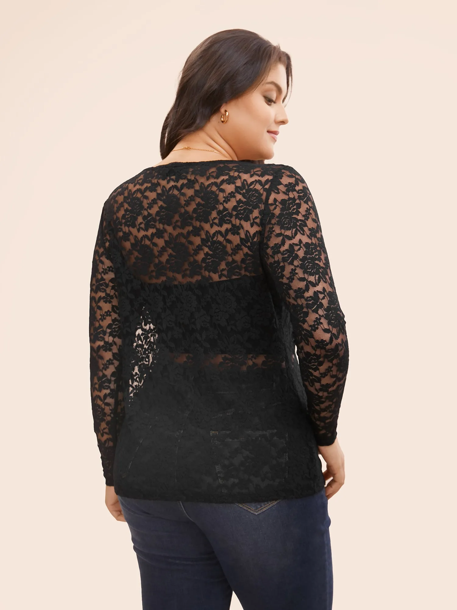 V Neck Lace Panel Mesh T-shirt sold by Bloomchic product image thumbnail 3
