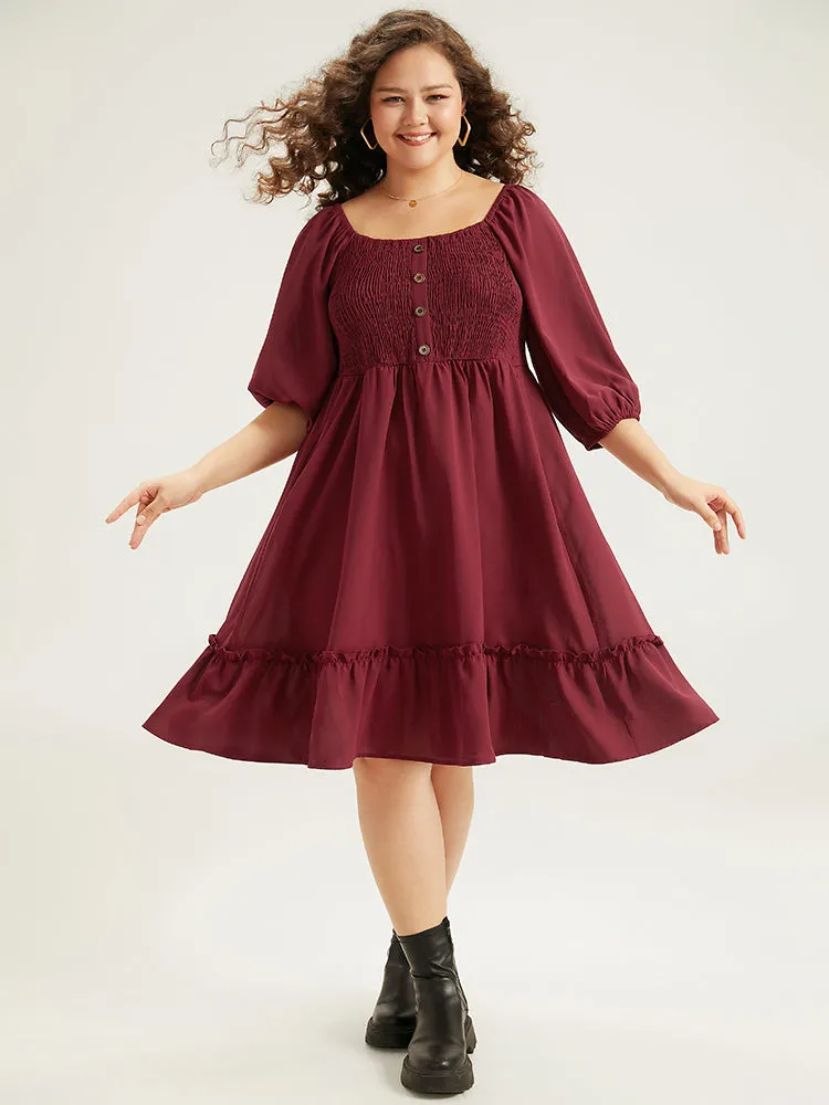 Shirred Pocket Button Detail Frill Trim Dress sold by Bloomchic product image thumbnail 5