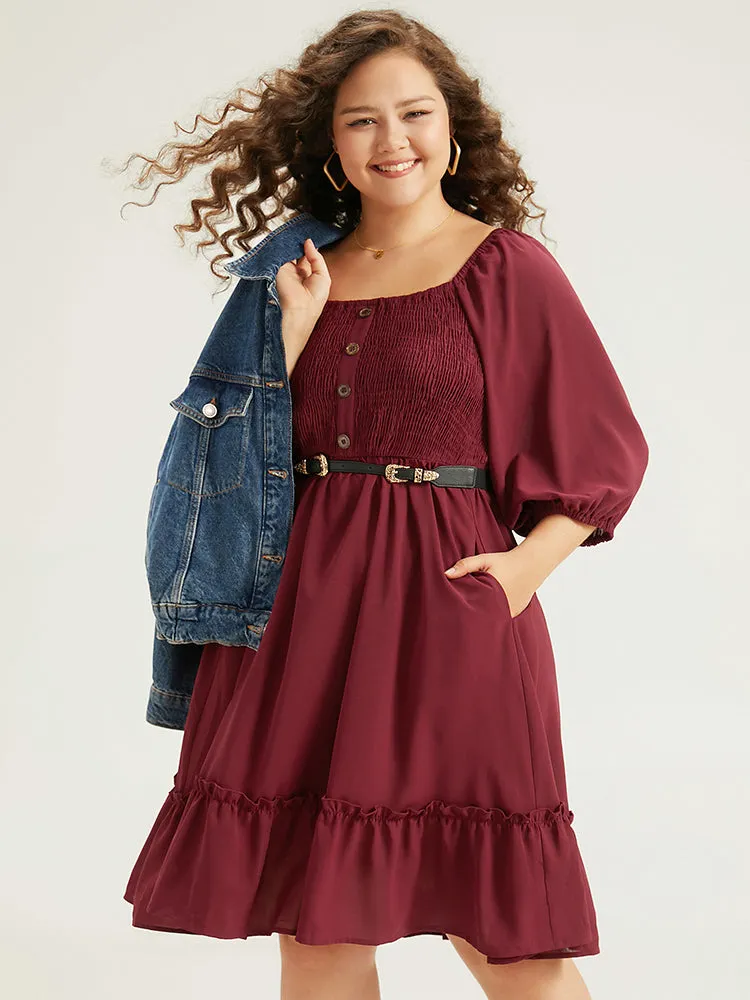 Shirred Pocket Button Detail Frill Trim Dress sold by Bloomchic product image thumbnail 2