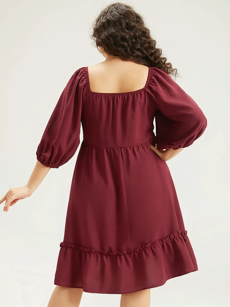 Shirred Pocket Button Detail Frill Trim Dress sold by Bloomchic product image thumbnail 3