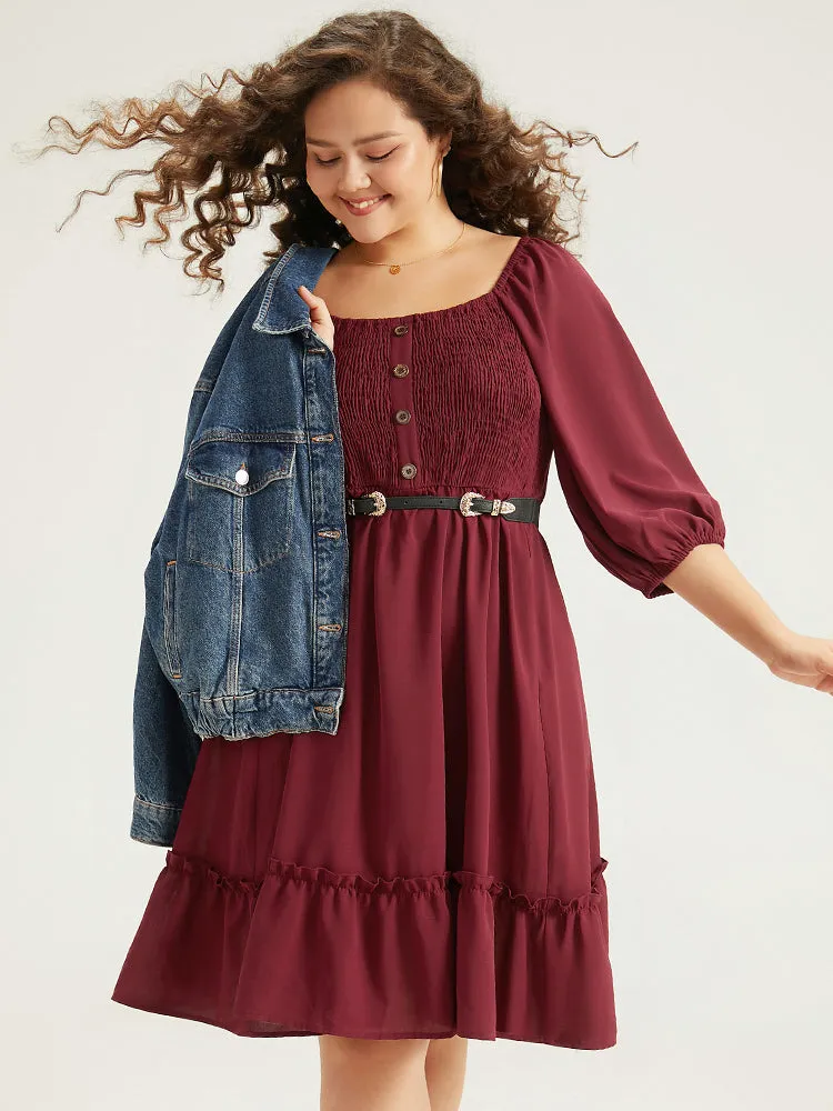 Shirred Pocket Button Detail Frill Trim Dress sold by Bloomchic product image thumbnail 4