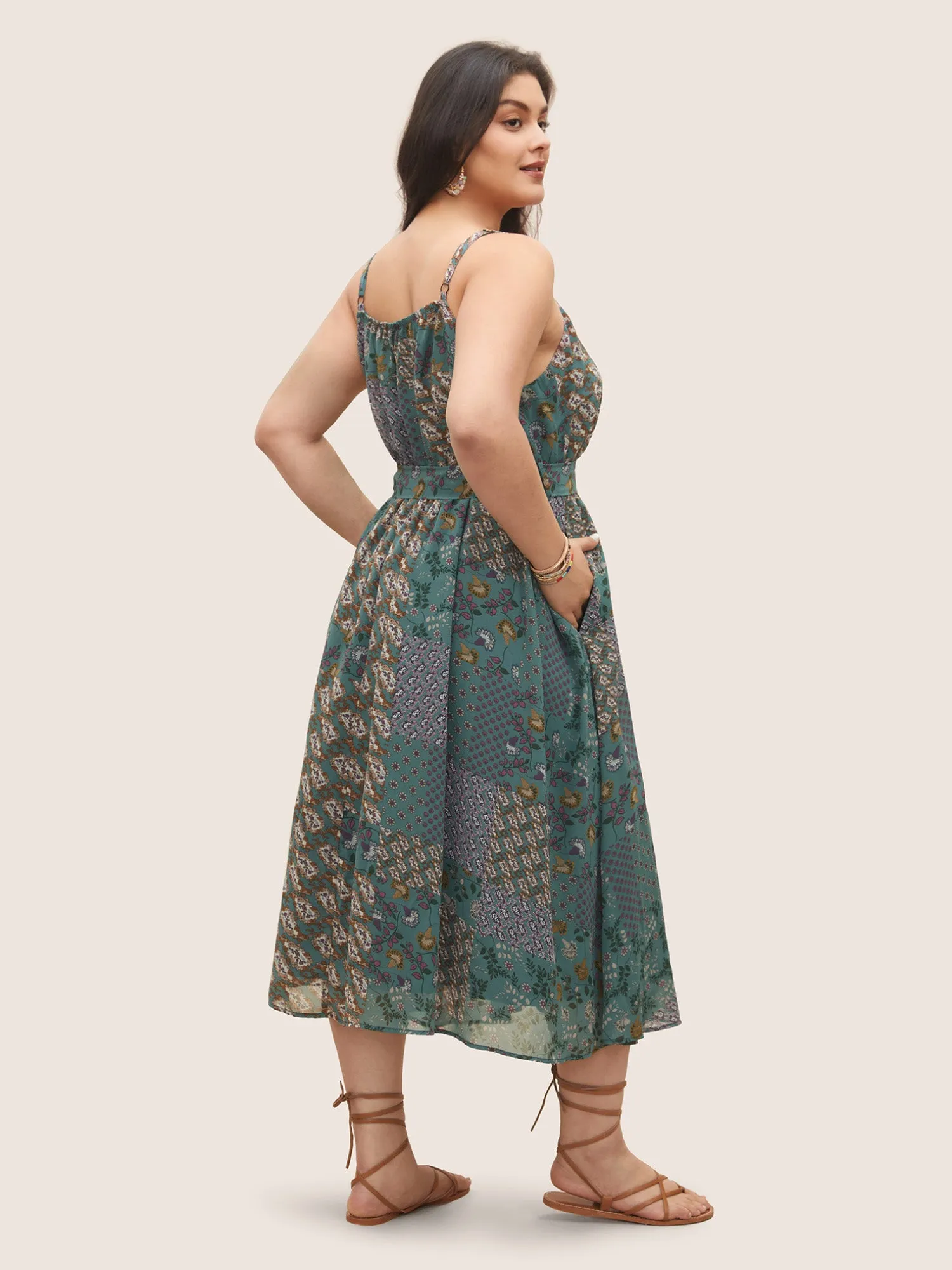 Chiffon Boho Print Wrap Belted Cami Dress sold by Bloomchic product image thumbnail 3