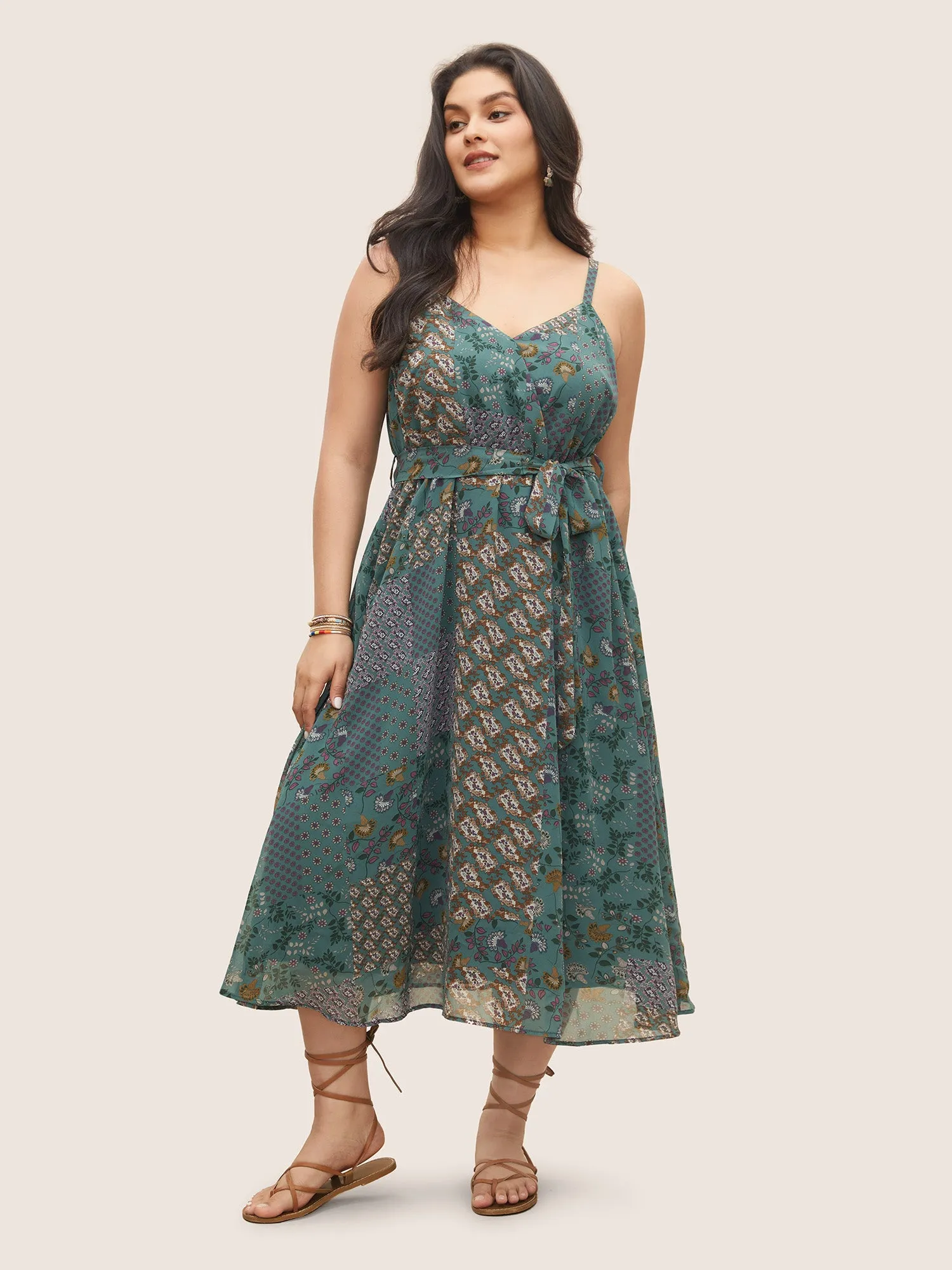 Chiffon Boho Print Wrap Belted Cami Dress sold by Bloomchic product image thumbnail 2