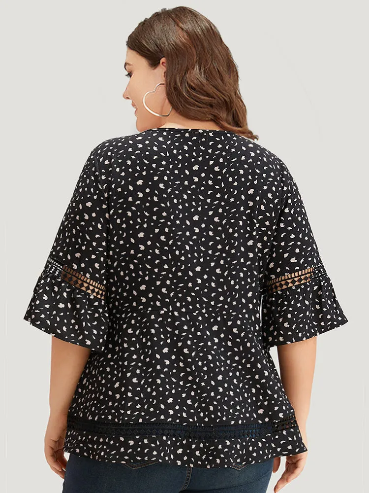 Leopard Print Flutter Sleeve Keyhole Hollow Out Blouse sold by Bloomchic product image thumbnail 5