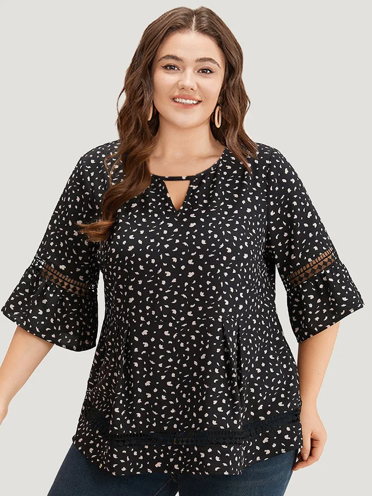 Leopard Print Flutter Sleeve Keyhole Hollow Out Blouse sold by Bloomchic product image thumbnail 2