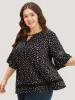 Leopard Print Flutter Sleeve Keyhole Hollow Out Blouse sold by Bloomchic