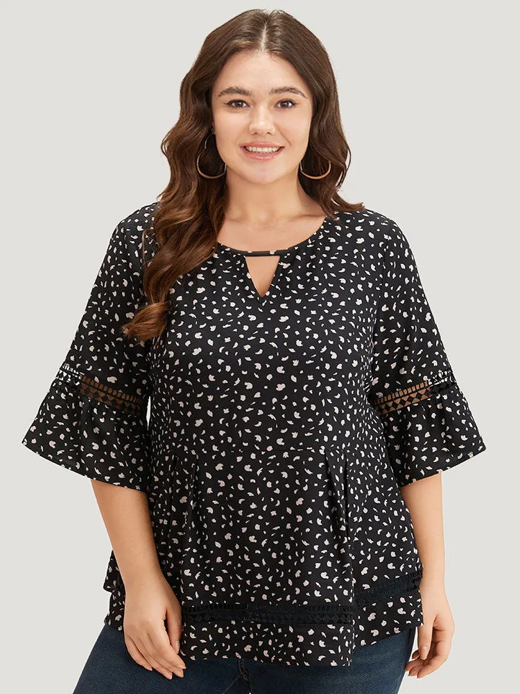 Leopard Print Flutter Sleeve Keyhole Hollow Out Blouse sold by Bloomchic