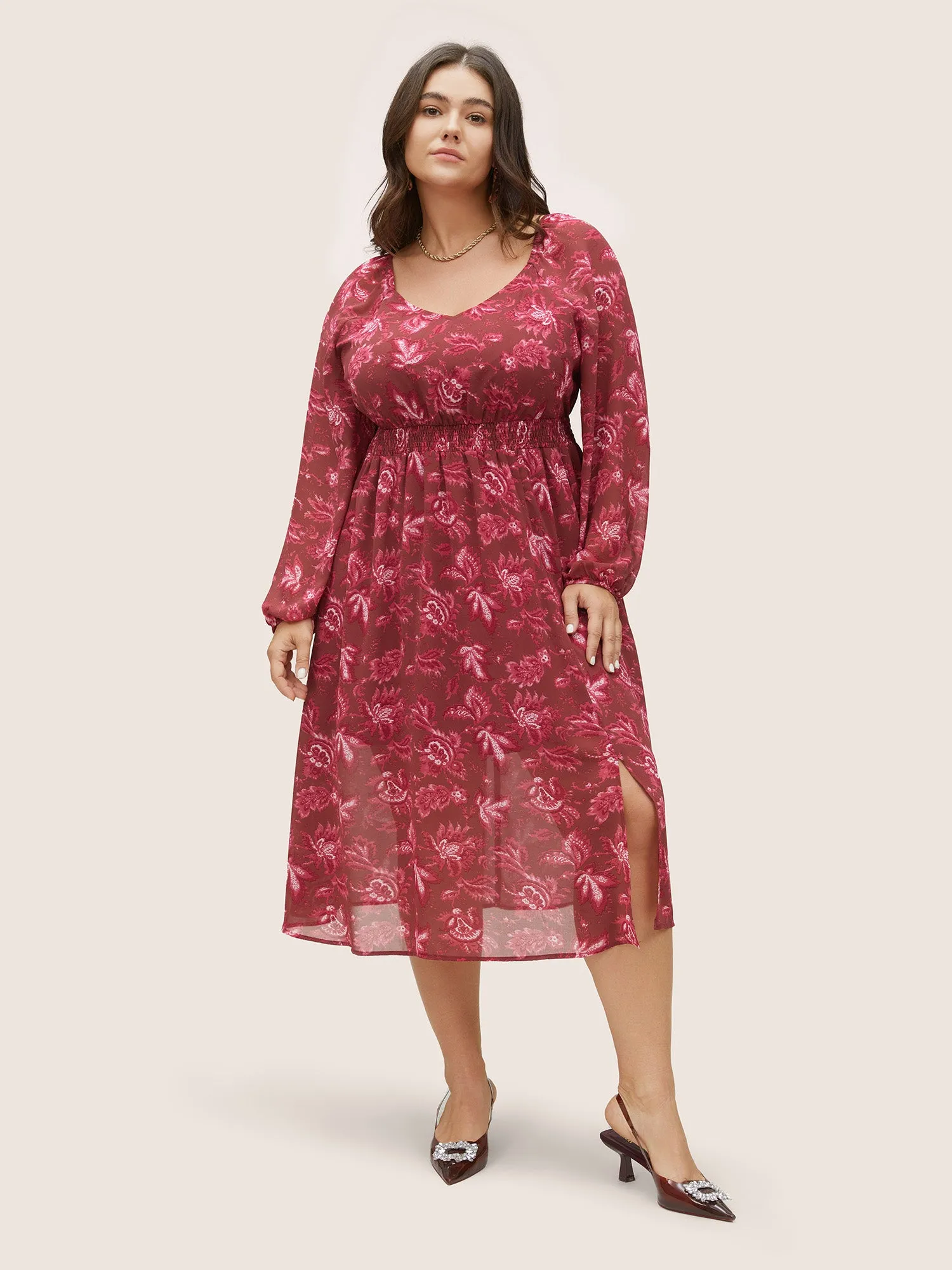 Square Neck Floral Shirred Gathered Mesh Dress sold by Bloomchic product image thumbnail 2