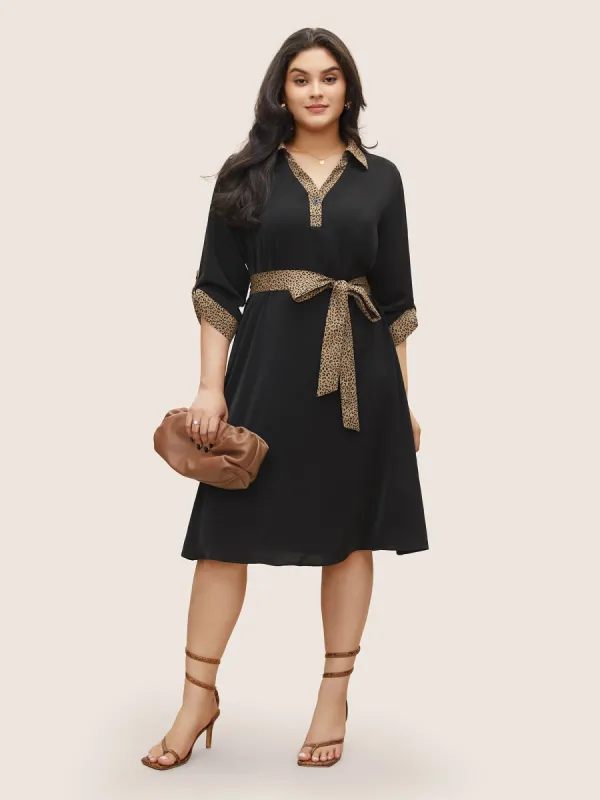 Anti-Wrinkle Leopard Patchwork Tab Sleeve Dress sold by Bloomchic