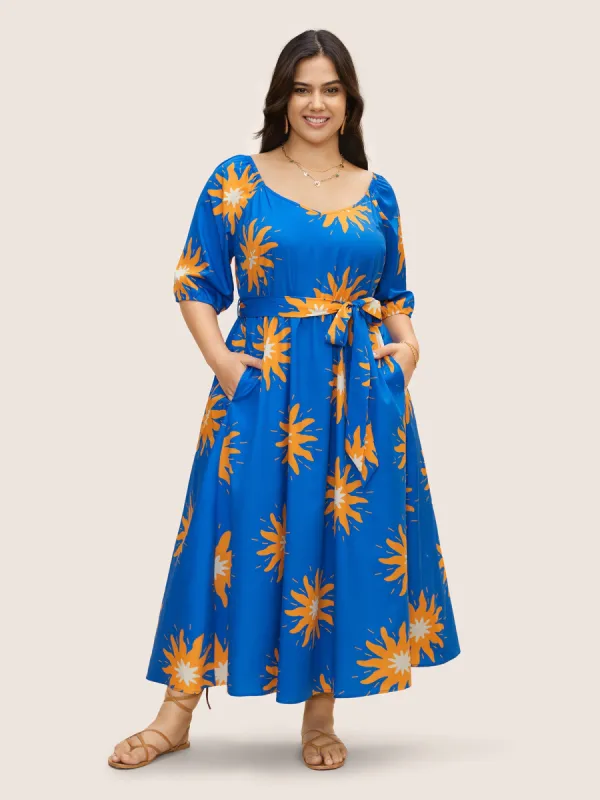 Sun Print Lantern Sleeve Maxi Dress sold by Bloomchic