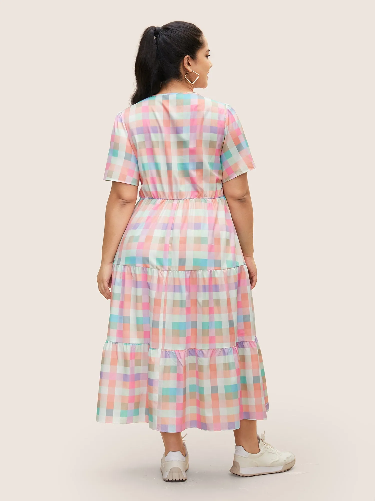 Colored Gingham Shirred Elastic Waist Maxi Dress sold by Bloomchic product image thumbnail 2