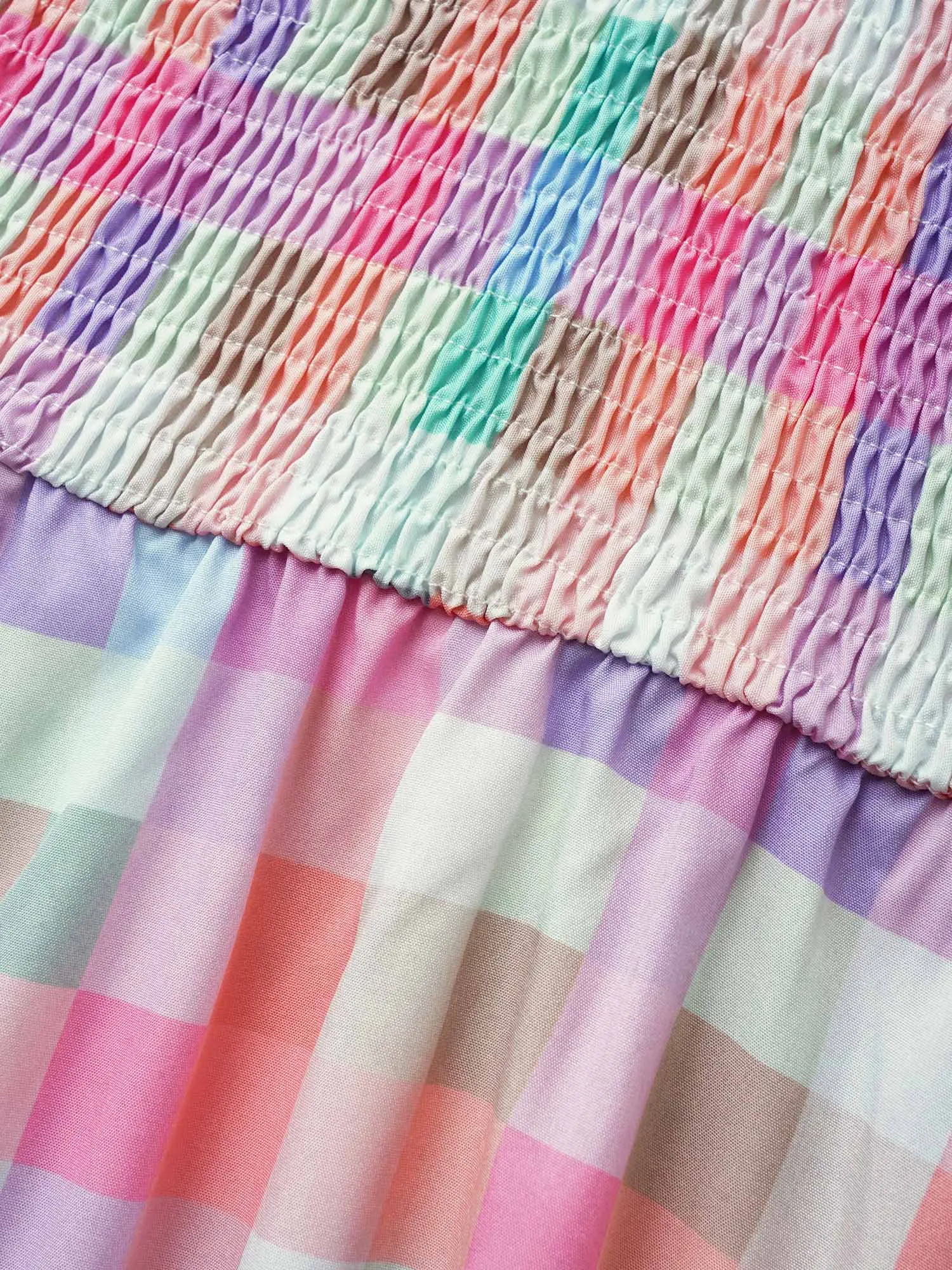 Colored Gingham Shirred Elastic Waist Maxi Dress sold by Bloomchic product image thumbnail 5