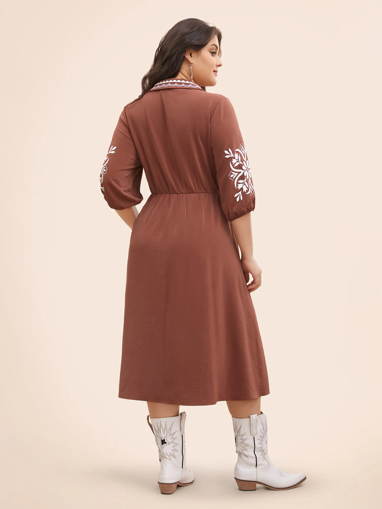 Precision Printing Waist-Cinching Midi Dress sold by Bloomchic product image thumbnail 3