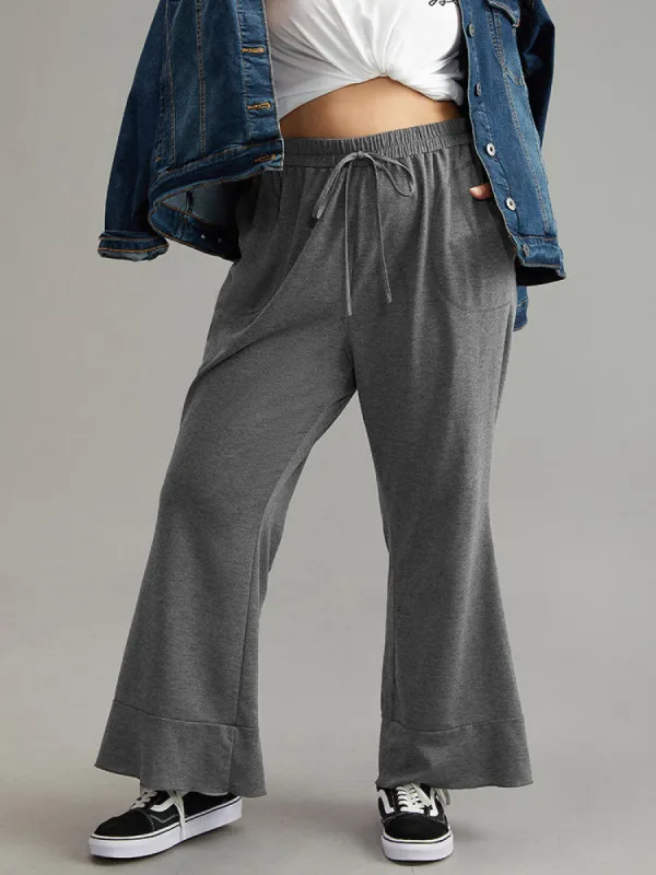 Solid Pocket Knotted Flare Leg Pants sold by Bloomchic