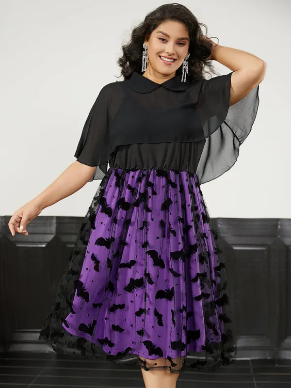 Halloween Bat print Tiered Patchwork Dress sold by Bloomchic