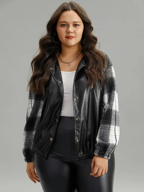 Plaid Patchwork Contrast Button Up Jacket sold by Bloomchic
