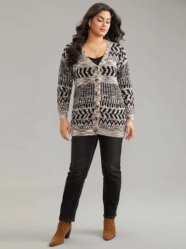 Geometric Heather Button Up Elastic Cuffs Cardigan sold by Bloomchic product image thumbnail 4