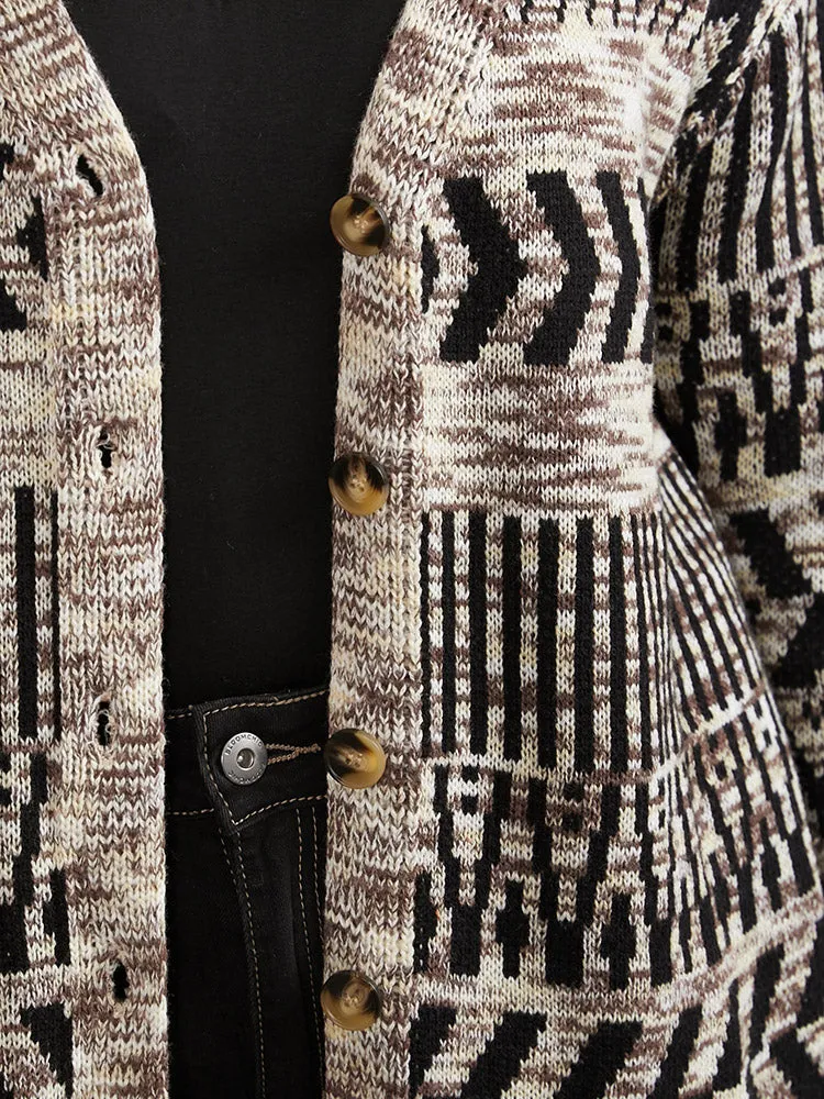 Geometric Heather Button Up Elastic Cuffs Cardigan sold by Bloomchic product image thumbnail 5