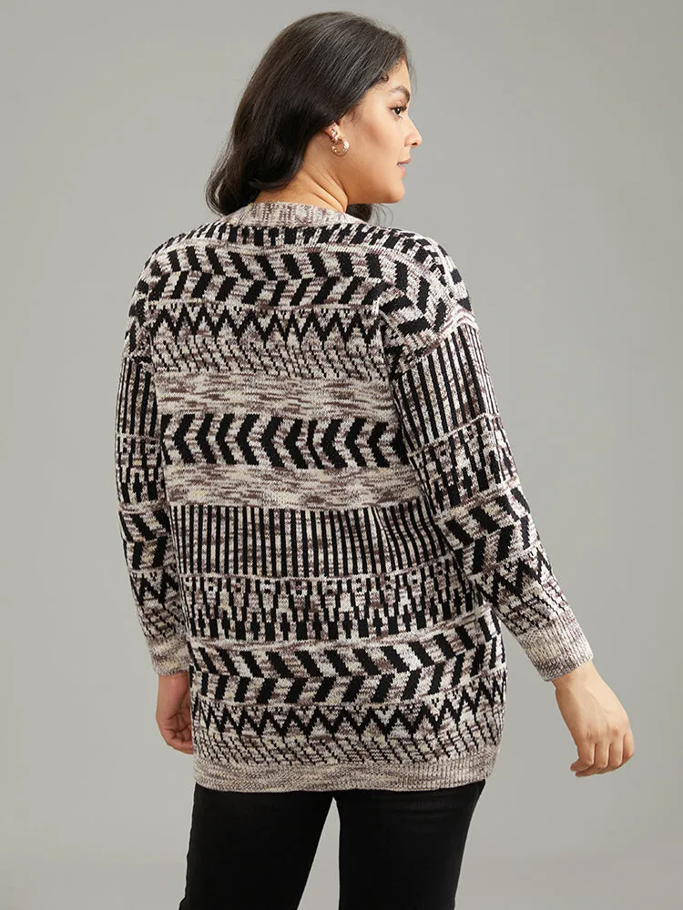 Geometric Heather Button Up Elastic Cuffs Cardigan sold by Bloomchic product image thumbnail 2