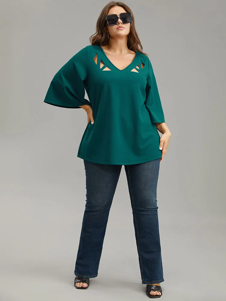 Solid Laser Cut Ruffle Sleeve T-shirt sold by Bloomchic product image thumbnail 4