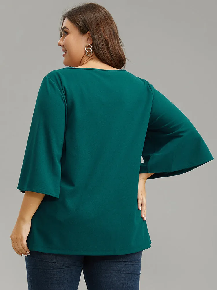 Solid Laser Cut Ruffle Sleeve T-shirt sold by Bloomchic product image thumbnail 2