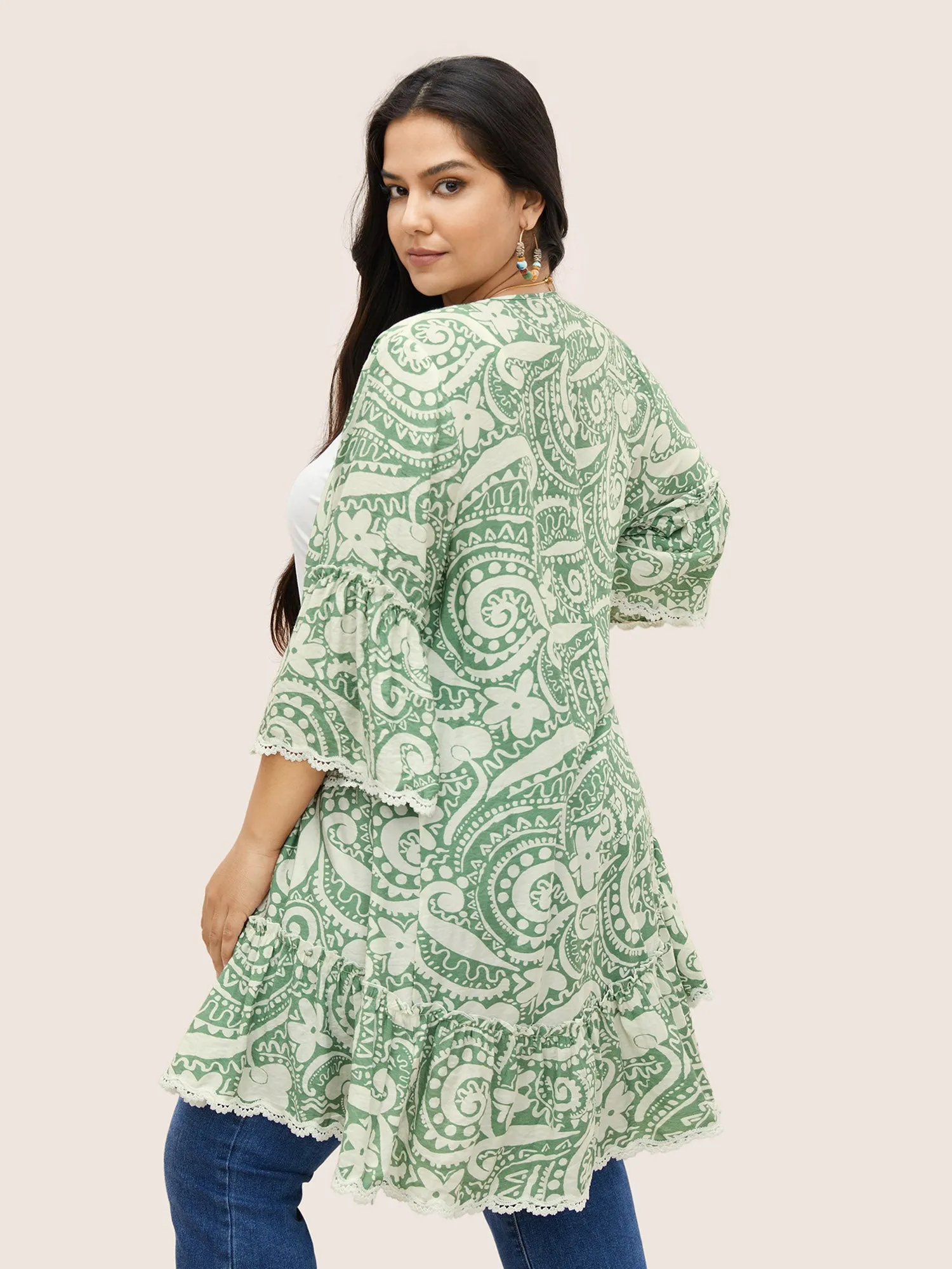 Boho Print Lace Trim Frill Trim Kimono sold by Bloomchic product image thumbnail 4