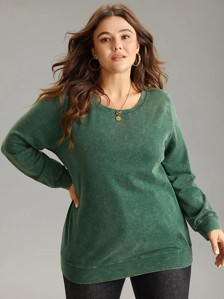 Solid Vintage Round Neck Sweatshirt sold by Bloomchic