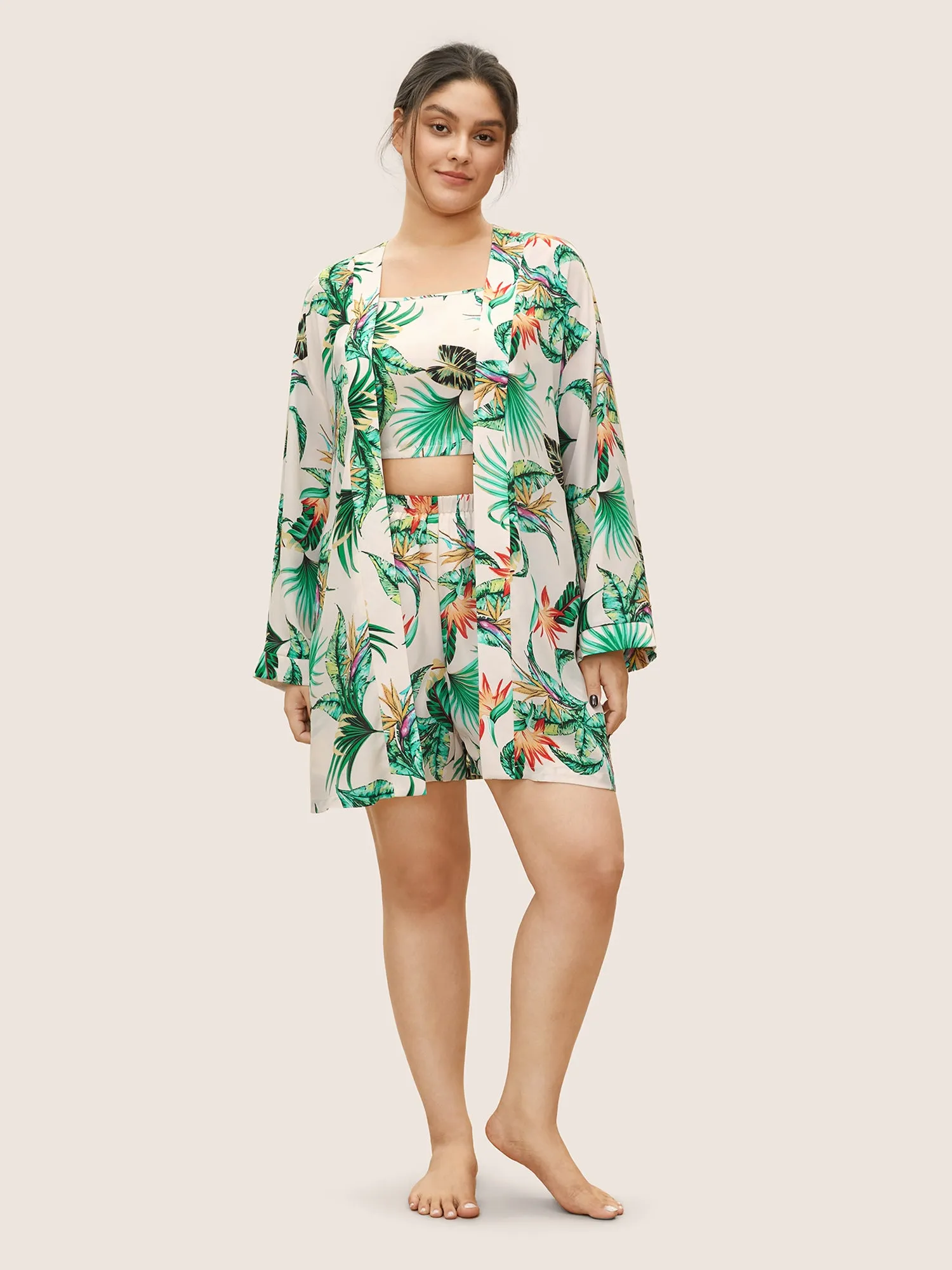 Tropical Print Contrast Open Front Robe sold by Bloomchic product image thumbnail 3