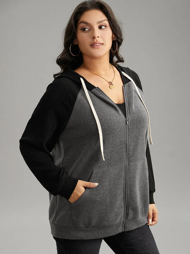 Two Tone Textured Jacquard Hooded Jacket sold by Bloomchic product image thumbnail 3