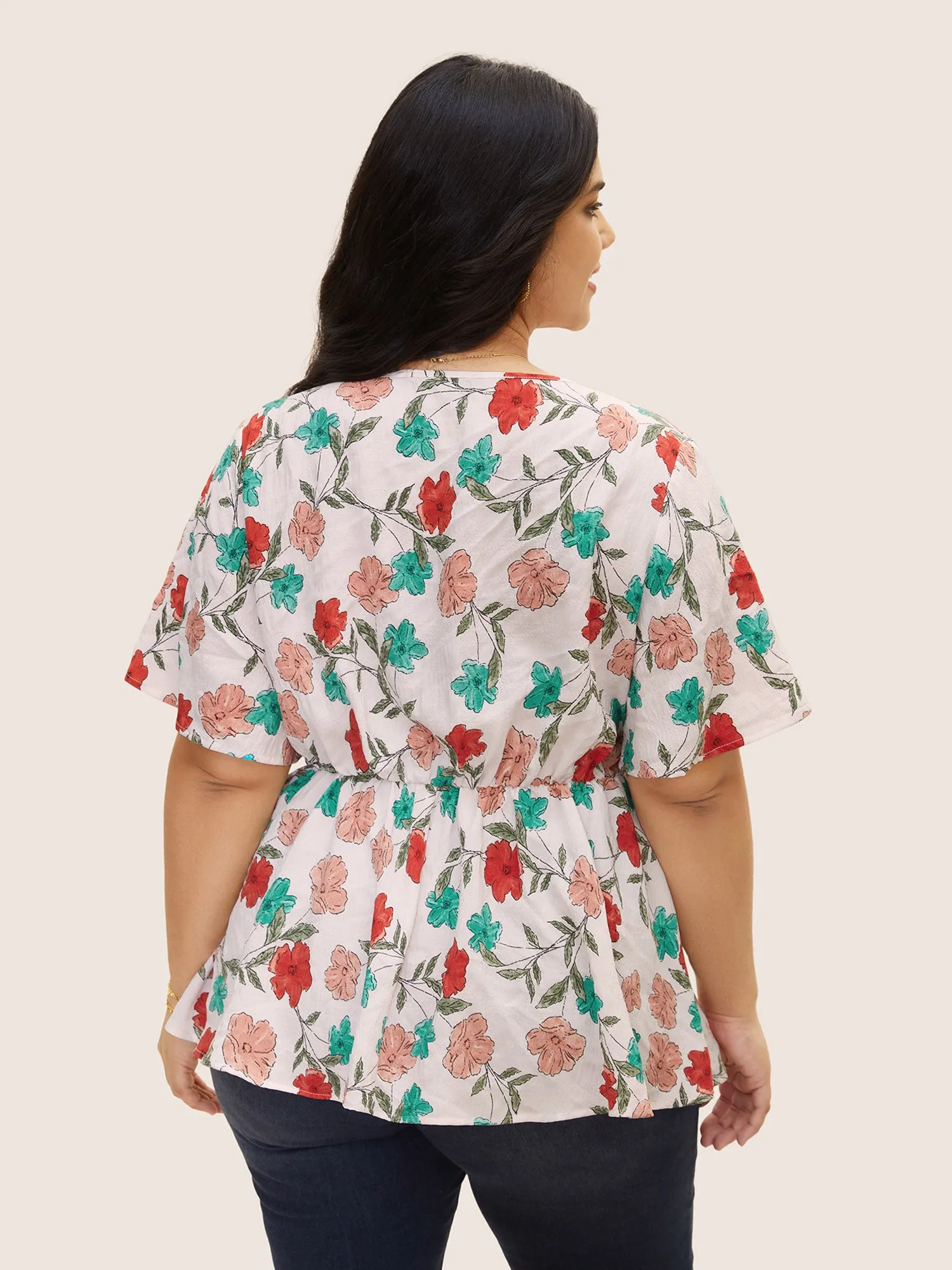 V Neck Floral Print Ruffle Sleeve Blouse sold by Bloomchic product image thumbnail 4