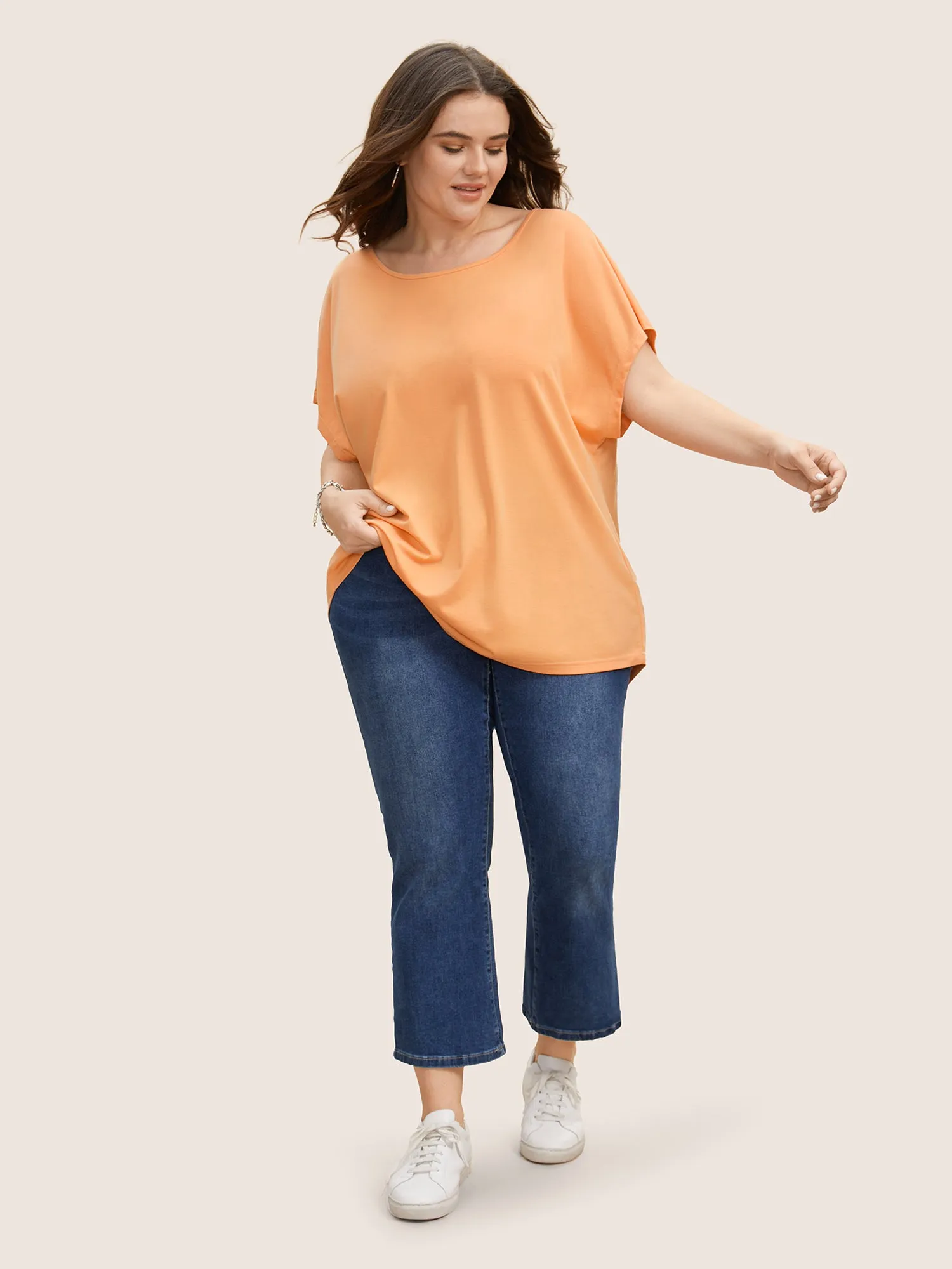 Solid Boat Neck Cut Out Dolman Sleeve T-shirt sold by Bloomchic product image thumbnail 3