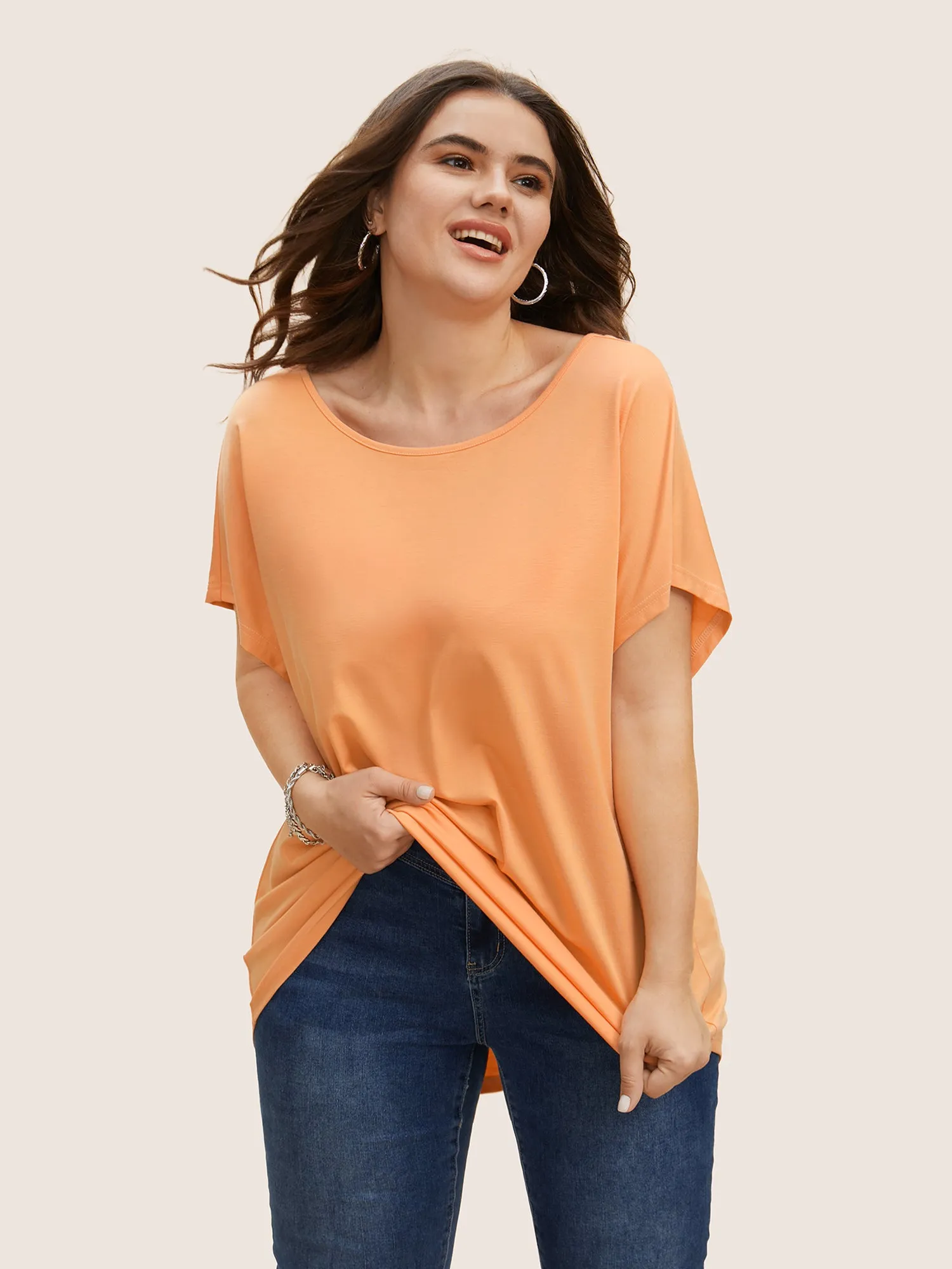 Solid Boat Neck Cut Out Dolman Sleeve T-shirt sold by Bloomchic product image thumbnail 2