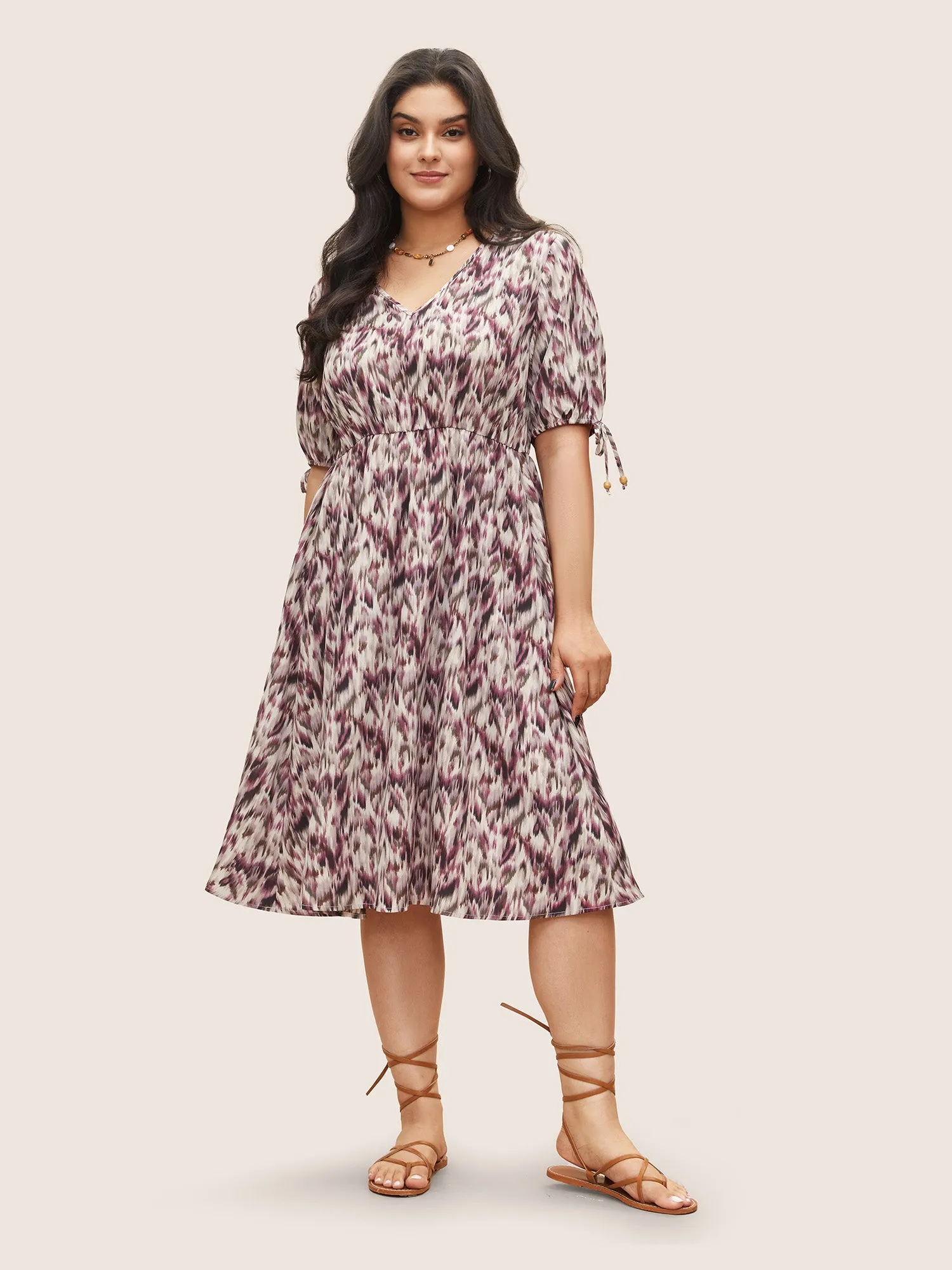 Ombre Brush Print Ties Elastic Waist Dress sold by Bloomchic product image thumbnail 3