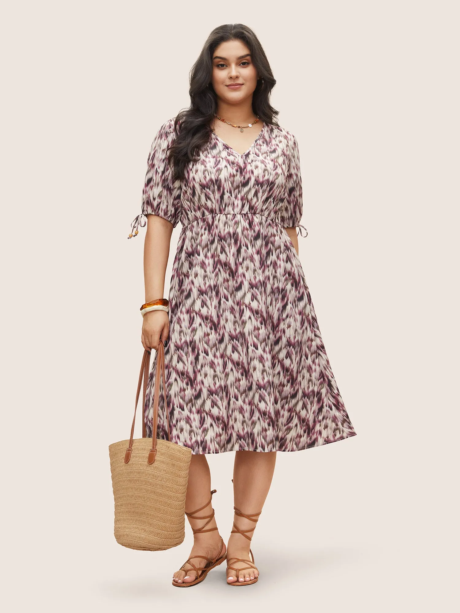 Ombre Brush Print Ties Elastic Waist Dress sold by Bloomchic