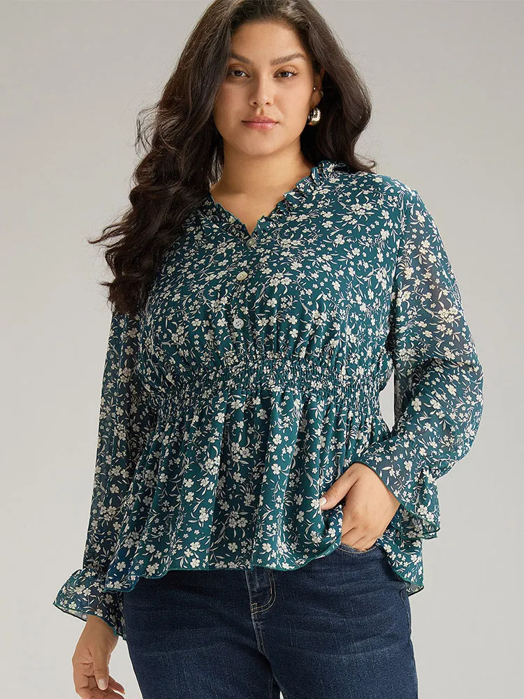 Ditsy Floral Chiffon Shirred Ruffles Frill Trim Blouse sold by Bloomchic product image thumbnail 3