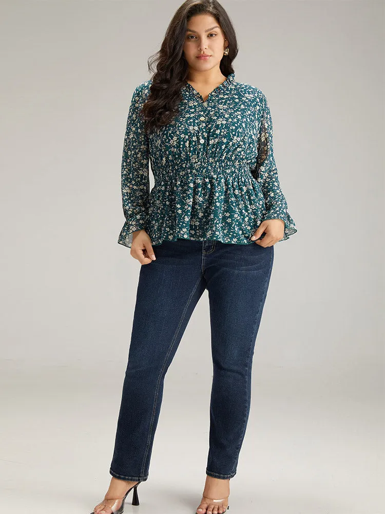 Ditsy Floral Chiffon Shirred Ruffles Frill Trim Blouse sold by Bloomchic product image thumbnail 5